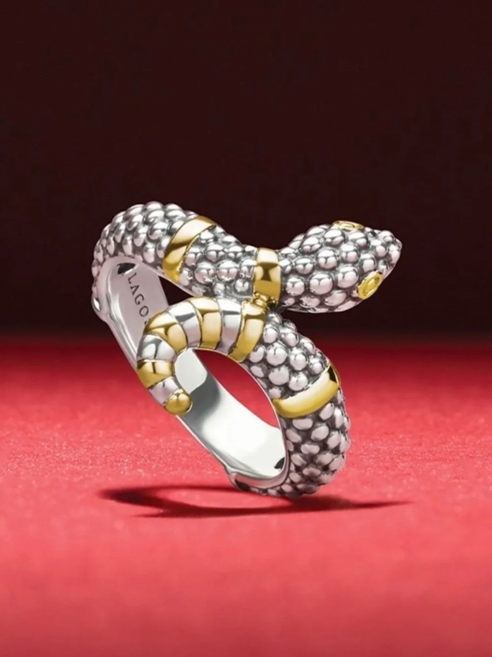 LAGOS Rare Wonders Two-Tone Snake Serpent Ring Sterling Silver Size 8 - Picture 1 of 7